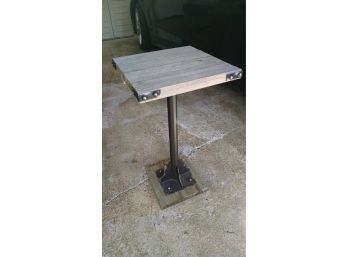 Cool Wood And Steel Pedestal Table - Top 13'x13' - 25'in Height