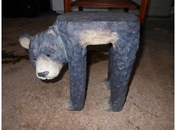 Wood Bear Carving  Foot Stool - 12in Height