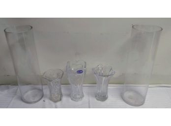 Five Assorted Clear Glass Vases French Etc