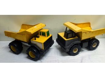 Two Vintage Metal Yellow Tonka Trucks