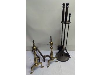 Fire Place Tools With Stand & Fireplace Andirons