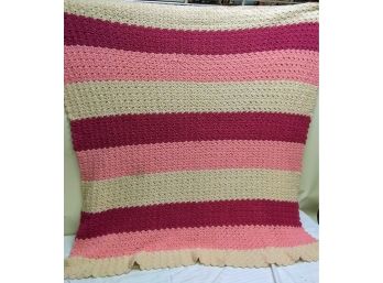 Handmade Crochet/Knitted Blanket Pink Stripes