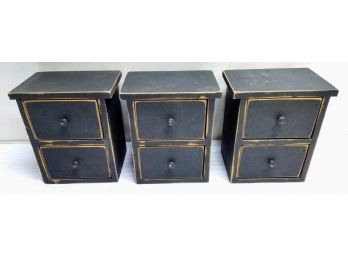 Three Small Wooden Storage Boxes With Drawers
