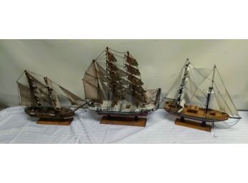 Three Small Wooden Model Ships