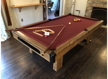 Beautiful Wood Billiard Table With Maroon Felt