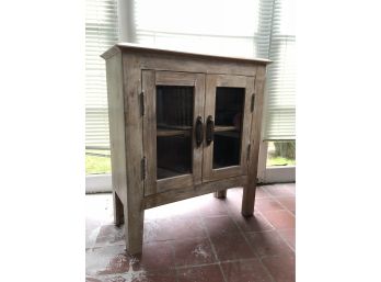 Distressed Wood Glass-Door Cabinet