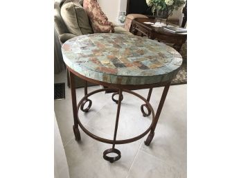 Wrought Iron Slate Top Indoor/Outdoor Side Table