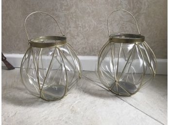 Pair Decorative Bubble Glass Candle Lanterns