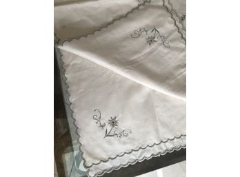 Vintage Embroidered Linen Tablecloth