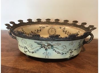 Handpainted Asian Brass And Ceramic Decorative Bowl