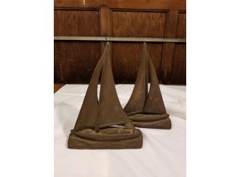 Vintage Cast Iron Sailboat Bookends - LIC