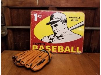 Retro Baseball Bubble Gum Sign And Baseball Glove - ELM