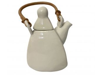 Vintage Japanese Ceramic Teapot With Bamboo Handle 5' X 7'