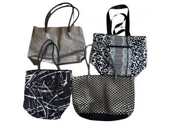 Tote Bags In Black, White, Gray And Metallic - 4 Pieces