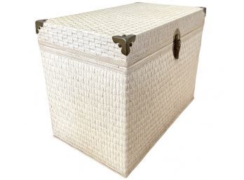 Vintage White Washed Rattan LaMont Trunk With Brass Accents 28' X 16.5' X 21.5'