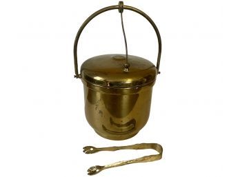 Vintage Krome-Kraft Patinated Brass Ice Bucket And Tongs By Farber Bros