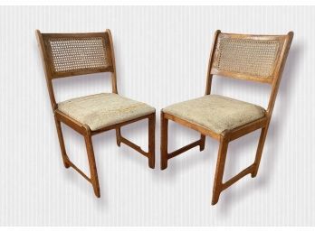 A Pair Of Vintage 70s Lustig Brothers Cane Backed Chairs 18' X 18' X 33'