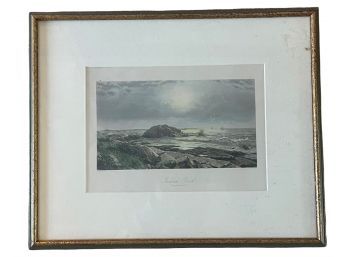 Antique Tinted  Engravure 'Indian Rock - Narragansett' Painted By Wm. S. Hasseltine