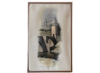Signed Watercolor 'Puente De Alcantara' By Rojas 8' X 12