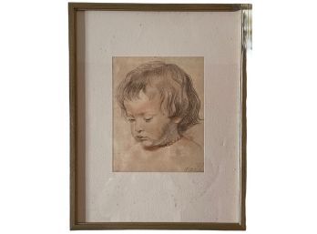 Framed 'Child' Print Of Old Drawing 19' X 15'