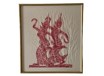 Vintage Thailand Dancers Silkscreen On Silk 22' X 24'