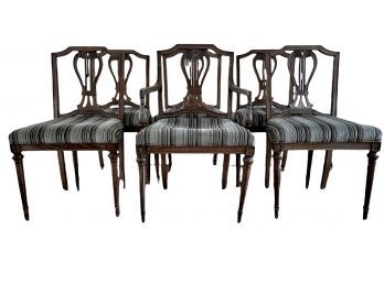 Six Duncan Phyfe Style Antique Harp Back Dining Chairs