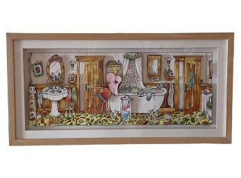 Whimsical 3D Art 'Bathroom Mouse' By Roger De Mutti 24' X 12'