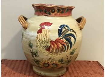 Large Rooster Themed Clay Look Decorative Ceramic Pot - 13'D X 14'H