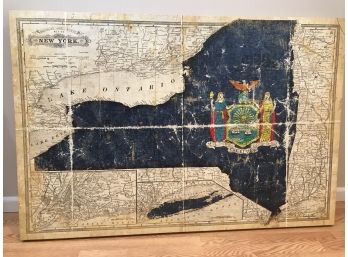 LARGE Canvas On Wood Frame - Railroad And County Map Of New York  60'L X 40'H