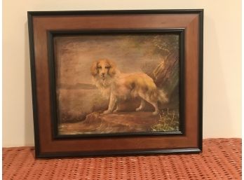 Oil On Canvas Dog Themed Painting With Two Tone Wooden Frame