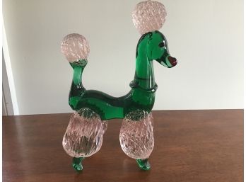 Large Murano Blown Glass Pink And Green Poodle