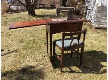 1953 Singer Sewing Machine #301A Cabinet And Chair