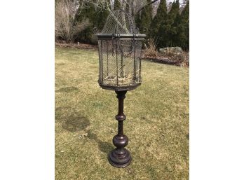 Antique Bronze Birdcage On Bronze Pedestal