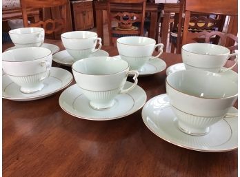 16 Pc  Mint Green With Gold Banding, Colclough Bone China Teacups And Saucers, England