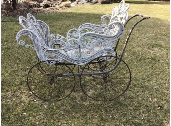 1880-90 Antique White Wicker Baby Carriage, Possibly Heywood Wakefield