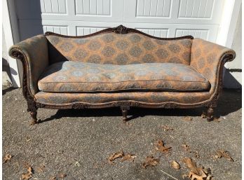 Circa 1900 Antique French Style Louis XV Sofa, Carved Walnut Frame, Down Cushion - 82W (see Condition Note)