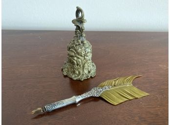 Amazing Fountain Pen With Feather Top And Brass Bell