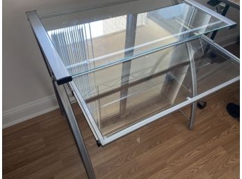 Metal And Glass Computer Table With Sliding Keyboard Tray