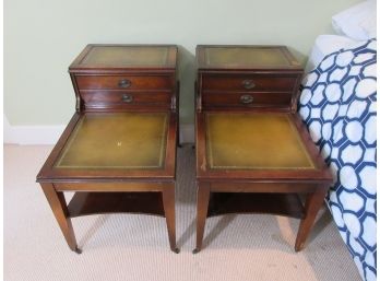 Pair Vintage Leather Top End Tables
