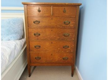 19th Century Oak Two Over Four Drawer Dresser With Mirror (See Additional Photos)