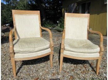 Pair Contemporary Fauteuil Style Carved Armchairs