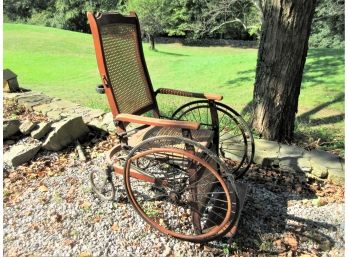 Antique Oak And Wicker  Adjustable Wheelchair