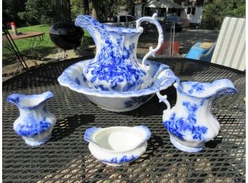 Antique 19th Century Harley England Blue And White Toilet Set