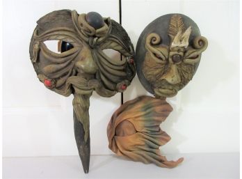 Three Fantasy Leather, Paper, And Composition Masks