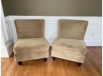 Beige Slipper Chairs W Feather Fill Cushions- A Pair