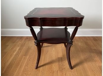 Vintage 2- Tier Mahogany Side Table W Leather Tooled Top