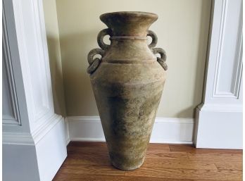 An Impressive Tall Pottery Floor Vase W Triple Ring Handles