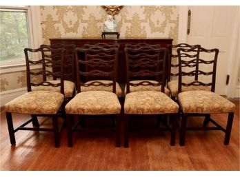 Set Of Eight Baker Furniture Ribbon Back Dining Chairs With Brass Nailhead Trim