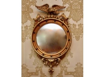 Antique Federal Gold Gilt Carved Wood Convex Eagle Bullseye Mirror