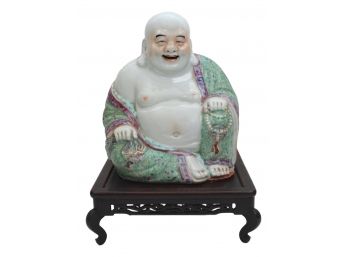 Antique Original Signed Porcelain Buddha (Mi-Lo) With Stand